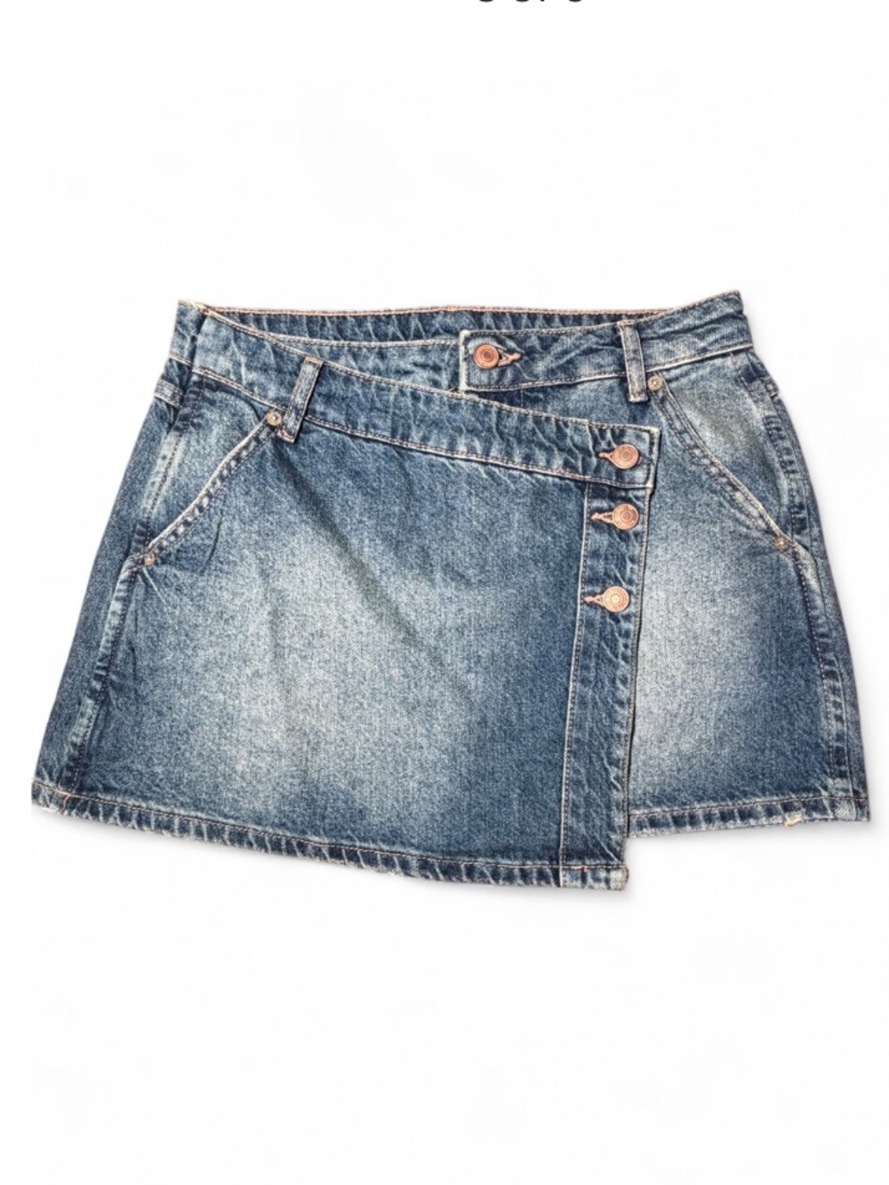 Free People Wynne Denim Skirt Cornflower Blue Asymmetrical Wrap Skirt 27 NWOT - Picture 3 of 6